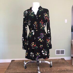 Highline for The Bay - Black Floral Mini Dress With Long Sleeves - Size L/G
